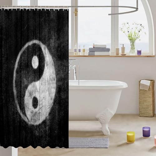 Image of Yin Yang Shower Curtain for Bathroom Boho Trippy Psychedelic Art Bathroom Shower Curtain Set Decorative Gossip Pattern Bath Curtain Traditional Ying Yang Theme Waterproof Bathroom Curtains 72x78 Inch