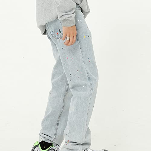 Men Distressed Paint Splatter Jeans Vintage Washed Straight Fit Denim Pants Retro Hip Hop Loose Jean Trousers4