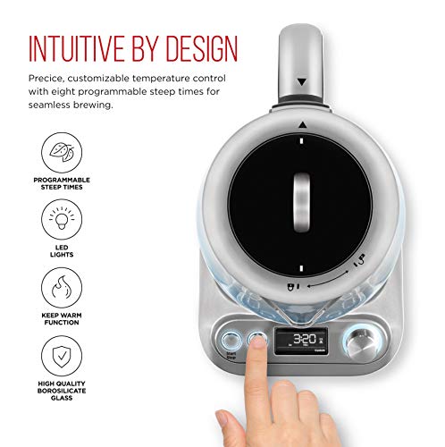 Chefman Digital Electric Glass Kettle, No.1 Kettle Manufacturer, Removable Tea Infuser Included, 8 Presets & Programmable Temperature Control, Auto Shutoff, Water Filter, 6+ Cup Capacity, 1.5 Liter