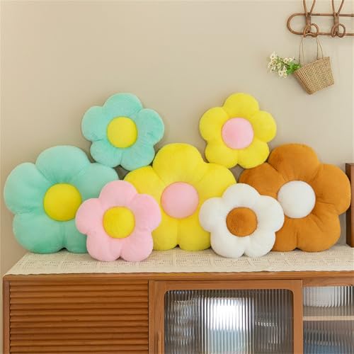 Chickwin Süße Blumenförmiges Plüsch Kissen - Weiches Aesthetic Kawaii Blumenboden Kissen für Zimmer, Hause, Sofa Dekoration (35 * 35, Weiß)