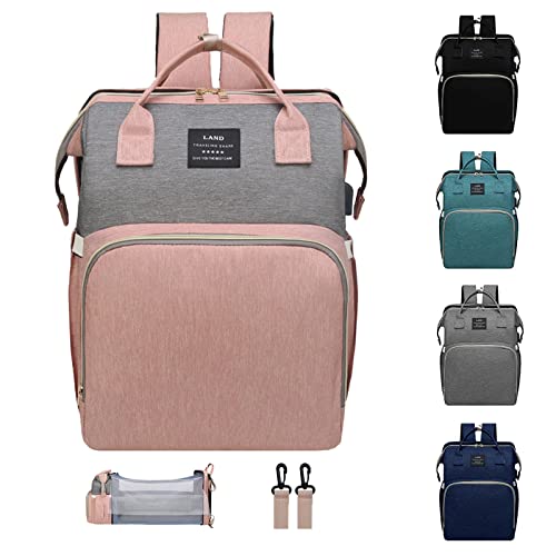 Image of ANWTOTU Baby Diaper Bag Backpack, Diaper Bag with Changing Station Girl Boy Diaper Bag, Large Capacity, 900d Excellent Oxford（Pink Grey）