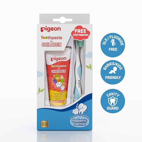 Image of Baby Toothpaste for Kids - Fruit Punch Flavor (45g) | Fluoride-Free, SLS-Free & Safe if Swallowed | Prevents Tooth Decay | Includes Kids Toothbrush (Blue) IDA Accepted