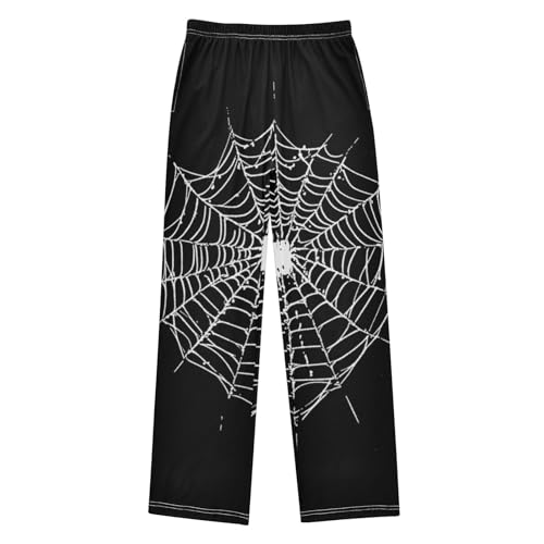 Boys' Pants White Spider Web Black Long Bottoms Jogger Pants Elastic Waist Trousers with Pockets S-XL
