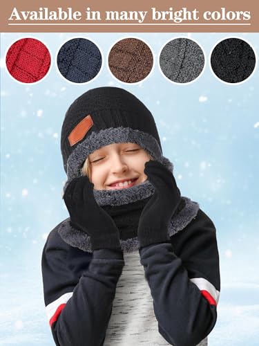 Toulite 75 Pcs Kids Winter Beanies Gloves Scarf Bulk for Boys Girls,Warm Fleece Lining Hats Gloves Neck Warmer Homeless Gift3