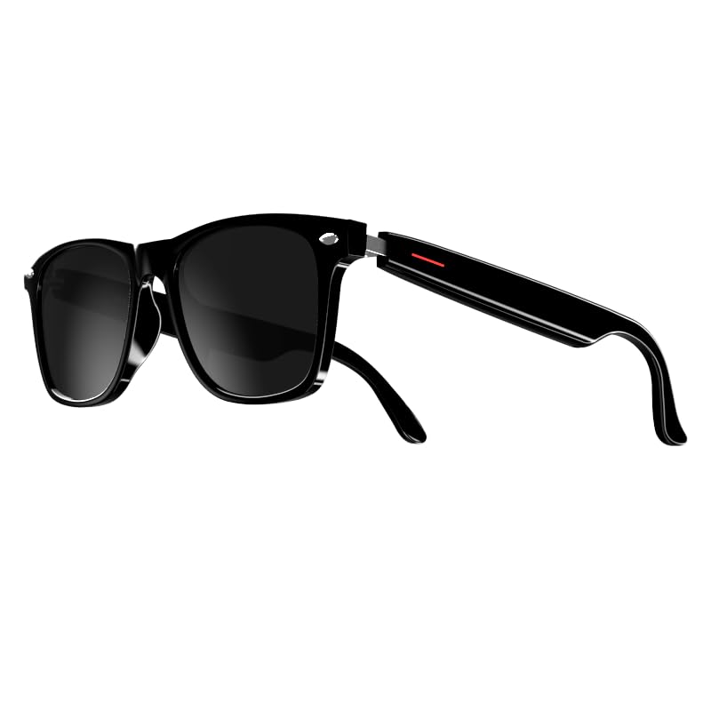 E13 Bluetooth Audio Smart Glasses for Men Women, Blue Light Blocking & Sunglasses Lens for Office Outdoor Sports Drive Hands-Free Calling, Easy Automatic Pairing (Black Lens)