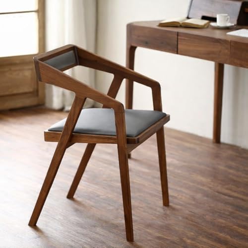 Image of Set of 2 Wooden Cafe Arm Chairs with Grey Cushion Seat, Solid Sheesham Wood Accent Chairs for Home and Restaurant