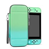 TNP Switch OLED Travel Case - Easy Carry Slim Case With Wristlet Strap, 10 Game Card Storage & Thumb Grip Caps, Blue Green