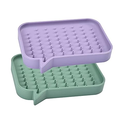 Soap Holder, Soap Dish with Drainage, Shower Soap Bar Holder Case Tin Self- Draining Soap Container Tray for Bathroom Silicon Anti-Slipping Easy Cleaning 2 Pack (Green + Purple) Cover