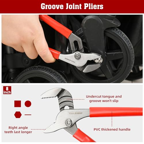 Image of TOOLEAGUE 8Pcs Pliers Set with Storage Bag,Red | Groove Joint,Long Nose,Slip Joint, Diagonal, Linesman Plier,Adjustable Wrench for DIY and Multi-Use
