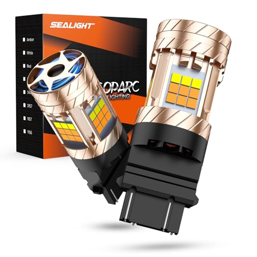 Image of SEALIGHT 3157 LED Bulb Switchback Dual Color, 3156 LED Light With Turbo Fan, 30W 3200LM Amber For Turn Signal Blinker,White For Daytime Running Light, Anti Hyper Flash, Pack of 2