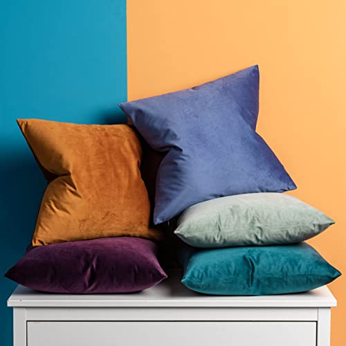 Image of JUSPURBET 22x22 Decorative Velvet Throw Pillow Covers Cases Set of 2,Blue | Modern Soft Cushion Covers with Hidden Zipper for Couch Sofa Bed Living Room Bedroom Home Decor