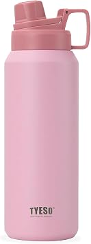 TYESO 30oz Water Bottle with Carrying Handle Lid | Insulated Stainless Steel Thermos | Gym & Sports Travel Bottle | Leak Proof & BPA Free | Summit Collection Perfect Holiday Gift Pink