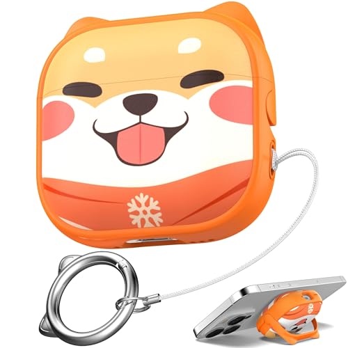 Image of for AirPods 4 Case with Cleaning Kit, Cute Cat Ear Print Design & Cute Buckle, Inverted Phone Holder Design, Top Safe Lock Buckle Design, for Girls AirPods 4 case 2024, Orange Dog