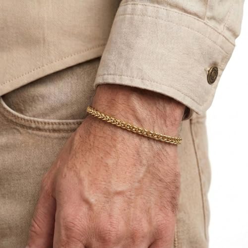 Galis Gold Rope Chain Bracelets for Women and Men - Unisex Premium Stainless Steel Bracelet for Men and Women, Gold Plated Non Tarnish Bracelet, One Wrap Wheat Chain Style with Lobster Claw Clasp 7'