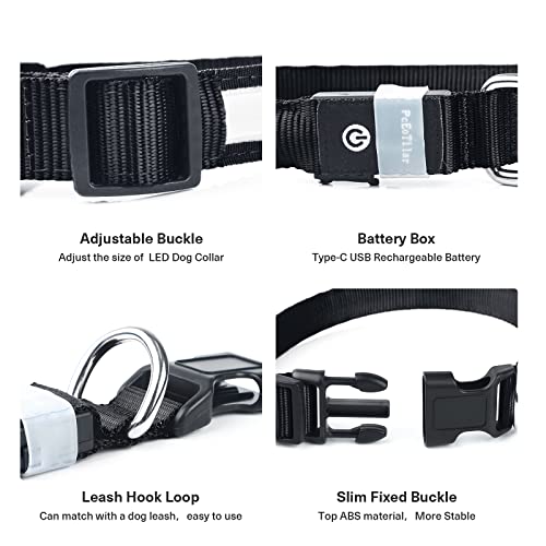 PcEoTllar Leuchthalsband Hund Aufladbar, Hundehalsband Leuchtend Wasserdicht, Blinkend LED Halsband für Hunde mit 7 Farben, Einstellbare LED Hundehalsband für Kleine Große Hunde, Schwarz-M