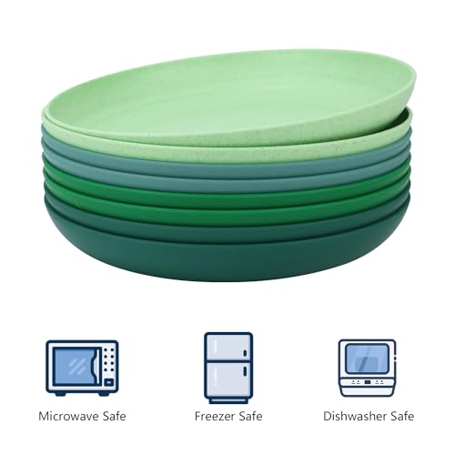 Image of Homienly Dessert & Salad Set - Unbreakable Wheat Straw Plates, 8-10 inch, Reusable (Green Series)