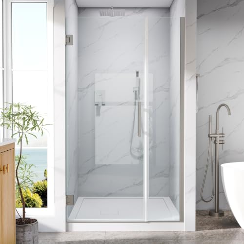 40–41" W x 72" H Frameless Hinged Shower Door, 3/8" Clear Tempered Glass with Easy-Clean Coating, Combo Set, Reversible Left/Right Opening, Brushed Nickel