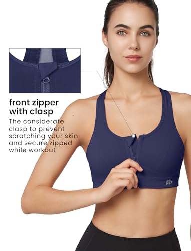 Image of Yvette Zip Front Sports Bra - High Impact Sports Bras for Women Plus Size Workout Fitness Running