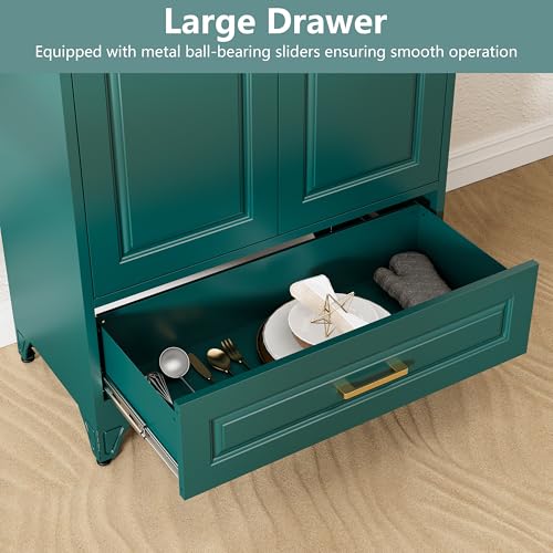 Image of Polup Metal Storage Cabinet,75 inch Tall Kitchen Pantry Storage Cabinet with Doors and Adjustable Shelves, Green Metal Pantry Cabinets with Drawer, Large Cupboard for Kitchen, Dining Living Room
