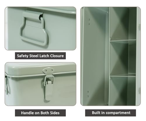 Image of First Aid Medicine Box, First Aid Kit Supplies Bin, Metal Medicine Storage Tin, First Aid Empty Box with Safety Lock for Home Emergency Tool Set-Green