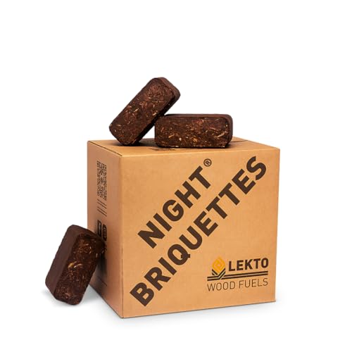 Lekto Woodfuels Night Briquettes - 20kg (20 Briquettes) Up to 8 Hour Slow Burn | Ideal for Wood Stoves Log Burners Sheltered Fire Pits & Chiminea | Compressed Wood Fire Bricks | Long Burning Logs