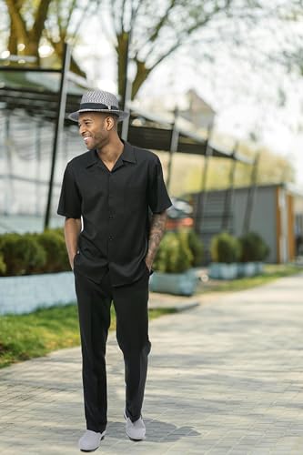 MONTIQUE Walking Suits for Men | 2-Piece Set Short Sleeve Shirt & Long Pants Men's Fashion | 6962