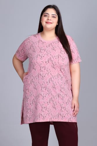 Image of RYSH Women's All-Over Printed Cotton Plus Size Longline T-Shirt with Pockets