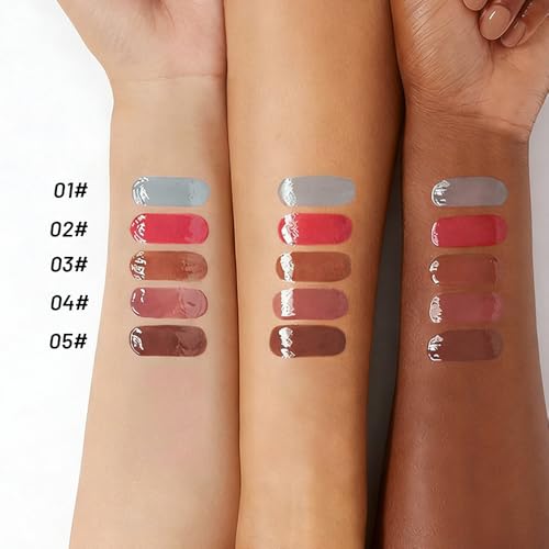 Image of WanTuoluo Jelly Lip Gloss, Soft Lip Tint, Instantly creates a Sheer Glass-like Shine, Cool Blue Red Rose Mocha Bean Chocolate Brown Colors, Smoothing, Moisturizing, Plump and Hydrated (B03)