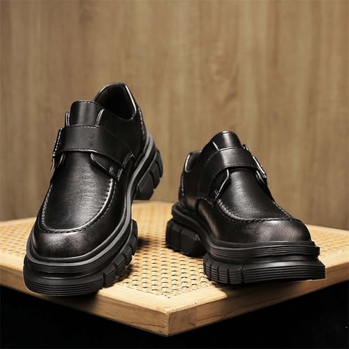 Men's Retro Loafers with Buckle Design Slip-Resistant Thick Soles Business Formal Shoes Fashionable Urban Work Uniforms Wedding Leather Shoes,Black, Brown3