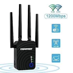 laxikoo WLAN Repeater, WLAN Verstärker Dualband Signal Extender 1200Mbit/s 5.8GHz &300 MBit/s 2.4GHz WiFi Range Extender…