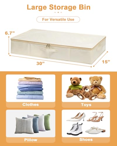 Image of punemi Underbed wedding dress storage box, 2 Pack Clothing Storage Bags W /Upgraded Handles, Large Capacity Underbed Shoe Container Organizer for Blanket, Pillows, Comforters & Quilts, Beige