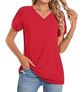 Bestbee Women's Short Sleeve Pleated Shirts V Neck Tunic Tops Cute Summer Tops Casual T-Shirts Lo...