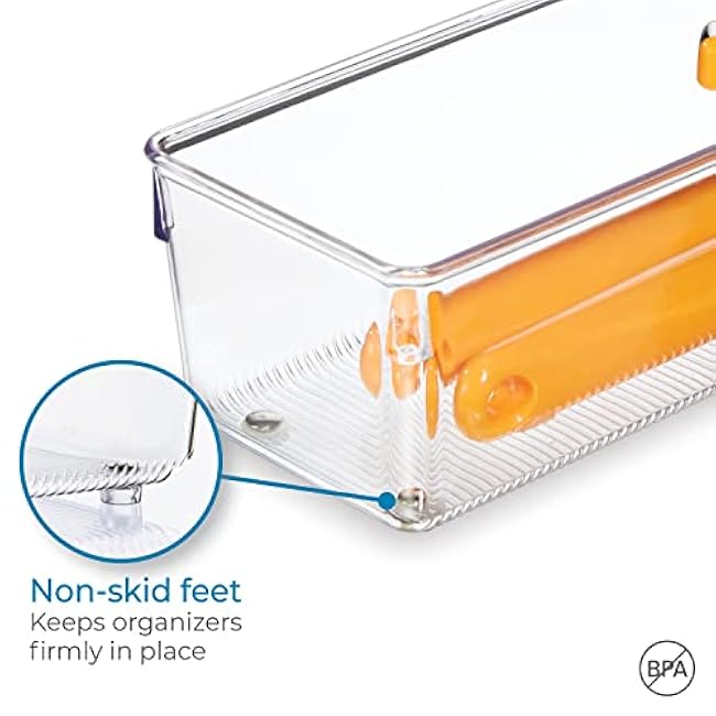 iDesign Utensil Holder and Silverware Organizer for Kitchen Utensils and Countertop Storage, The Linus Collection ¨C Set of 2, 4 x 12 x 3, Clear