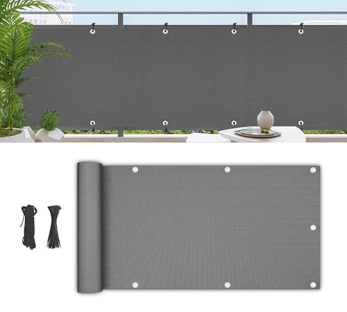 Home Essentials Pantalla para Balcón Jardín/Protección de Privacidad Opaca Polyster Impermeable 90x300cm / Celosia para Balcon con protección UV/Privacidad Terraza Exterior/Color Gris