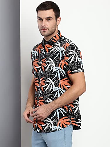 Image of Dennis Lingo Men's Floral Slim Fit Rayon Casual Shirt with Spread Collar & Half Sleeves