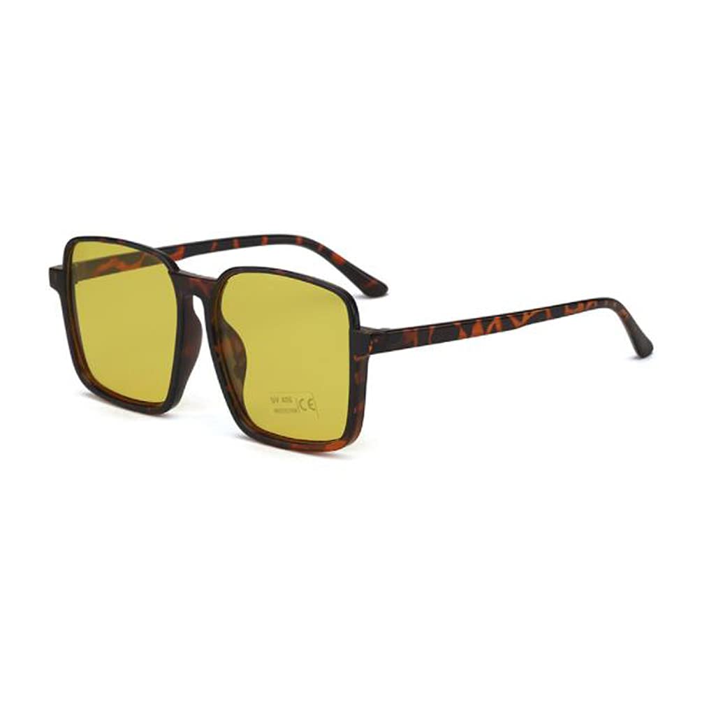 Retro Big Frame Sunglasses Lower Half Frame Square Anti-Blue Light Glasses Frame for Women Men Leopard Frame Yellow