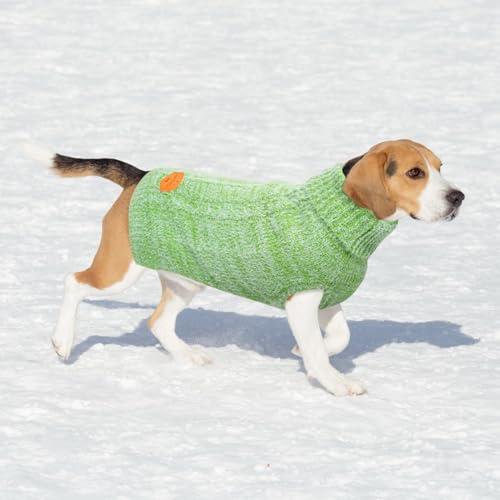 Image of BEAUTYZOO Dog Sweaters for Medium Dogs, Knit Clothes with Harness Hole | Turtleneck Pullover Fall Winter Knitwear, Fuzzy Fleece Cold Weather Coat for Girl Boy Puppy, Warm Pet Sweatshirt, Green M