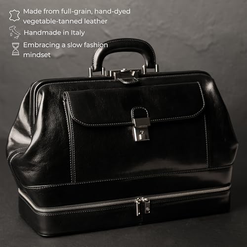 Image of Time Resistance Leather Doctor Bag - Italian Handmade Medical Bag - Vintage Style Handbag - Real Leather Briefcase