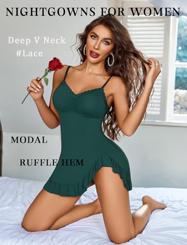 Image of Avidlove Lingerie for Women Sexy Nightgown Modal Nightwear Side Slit Babydoll Chemise Spaghetti Strap nighties