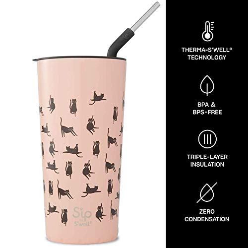 S'well Stainless Steel Takeaway Tumbler-24 Caturdays Double-Layered Vacuum-Insulated Travel Mug Keeps Coffee And Drinks Cold For 16 Hours And Hot For 4-Bpa-Free Water Bottle, 24 Fl Oz #TOP2