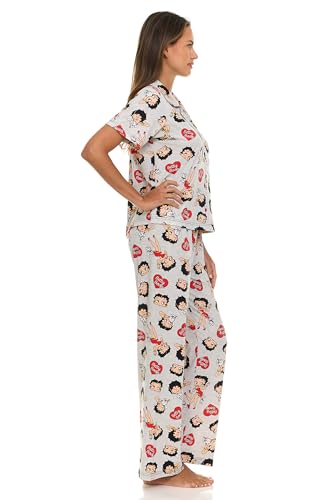 Betty Boop Women’s Pajama Set, Soft Stretchy Pajamas with Pants and Short Sleeve, Notch Collar & Button Down Top4