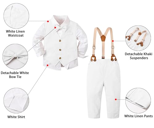 Image of SANGTREE Boys Suit Cotton Linen Formal Set Baby Boy Dress Clothes Gentleman Wedding Ring Bearer Outfits, 3 Months - 9 Years