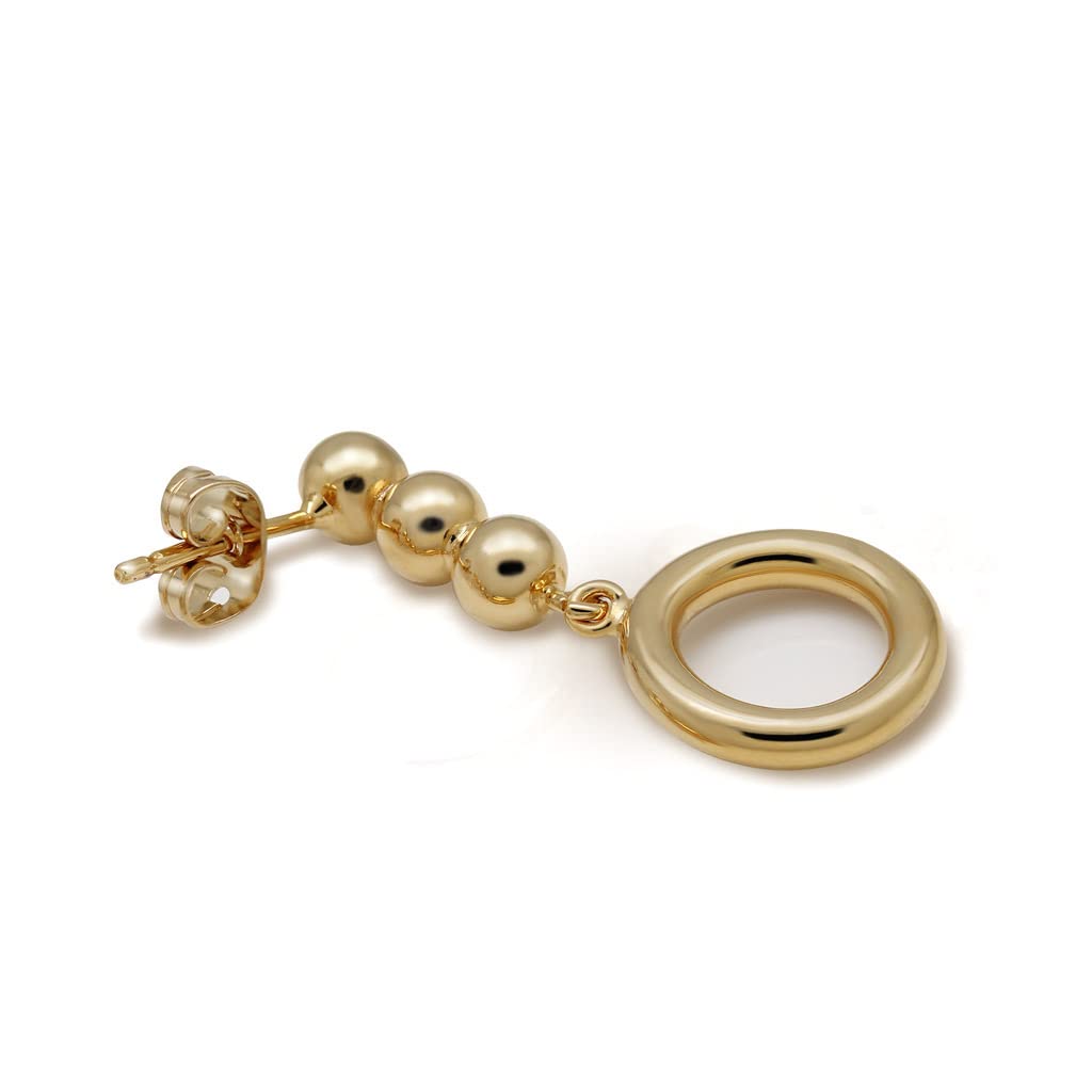 Pendientes de Aros y Bolas Para Mujer Chapados En Oro De 18K- Diseño Artesanal (Medida aprox. 3,1 cm de largo y 1,5 cm de cabezal. Aro de 1,3 cm de diámetro exterior y 2 mm de espesor)