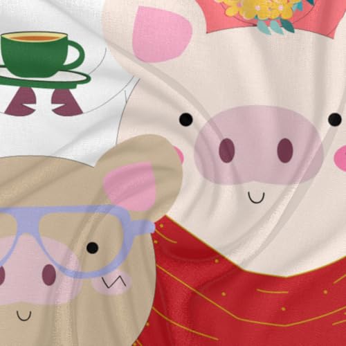 Creative Cartoon Pig Square Silk Scarf for Women Fashion Printed Satin Neck Silk Satin Bandana Lightweight Neckerchief Hair Wrap Scarves 23.6" x 23.6"3