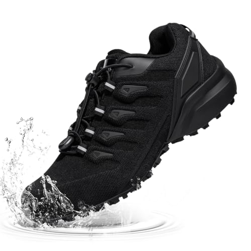 KEFUWU Men's Waterproof Trail Running Shoes Wide Hiking Walking Sneakers 9.5 Men,Midnight Black