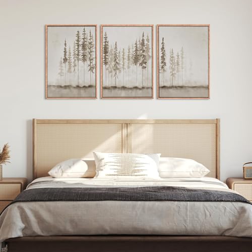 Ausril Large Misty Forest Framed Canvas Art Print Set, Modern Foggy Pine Tree Wall Decor, Pastel Nature Landscape, Abstract Foggy Forest Plant Art for Living Room, Bedroom, Office - 16" x 24" x 3 by Ausril - Image 4