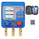 WISSCOOL Dual Digital Manifold Gauge for HVAC & Auto AC - 94 Refrigerants (R410A/R454B/R32/R1234yf/R134a), Temperature Pressure Test, 3 Port HVAC Gauge Color Display