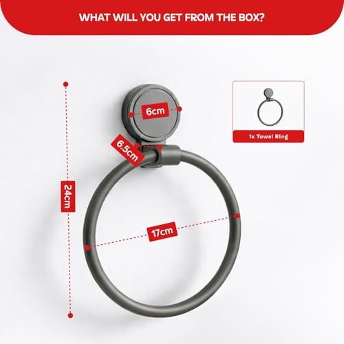 Image of Amazon Basics Suction Towel Ring for Bathroom - Rust - Free Powder Coated Wall Mounted Towel Rack No Drill Towel Ring Modern Bathroom Accessories Organizer Grey