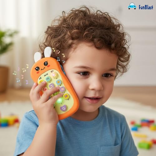 Image of FunBlast Cartoon Musical Mobile Phone for Kids, Mobile with Light & Sound Toys for Babies | Educational Toys for Kids 3+ Years /Boys /Girls-1 Unit (Bunny-Orange)