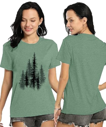 Women Hiking Mountain T Shirt Funny Pine Tree Graphic Tee Summer Outdoor Workout Soft Short Sleeve Close to Nature T-Shirts3